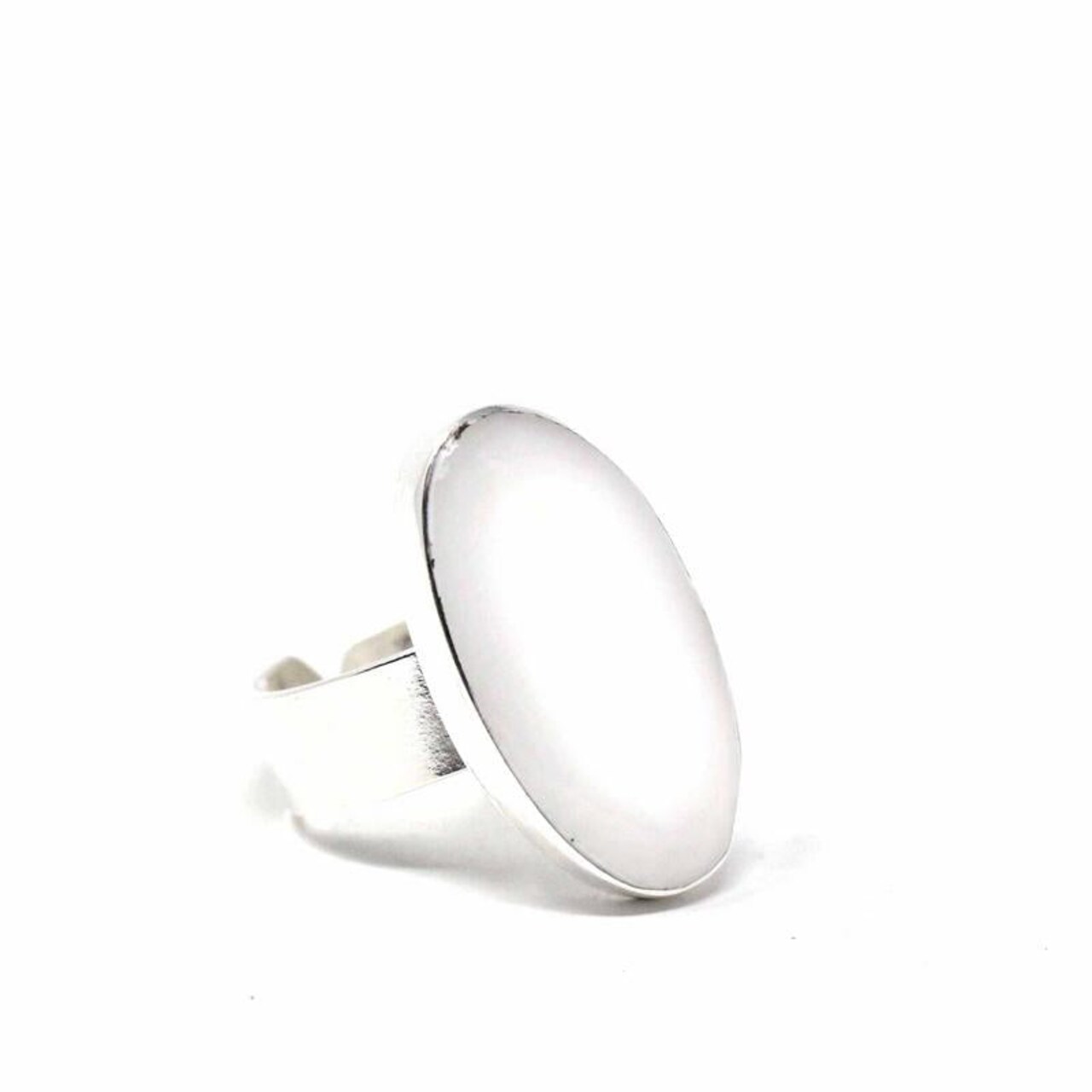 Oval Mother of Pearl Adjustable Ring with Silver Plated Finish
